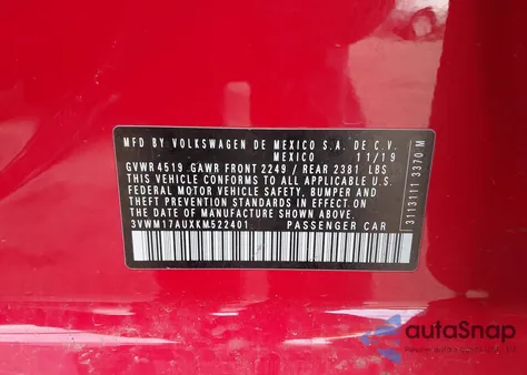 2019 Volkswagen Golf Alltrack Tsi S/Tsi Se/Tsi Sel from USA, damaged, VIN 3VWM17AUXKM522401